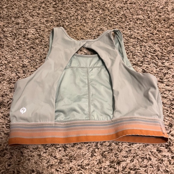 Popflex Mint Striped Keyhole Back Sports Bra - Picture 2 of 3